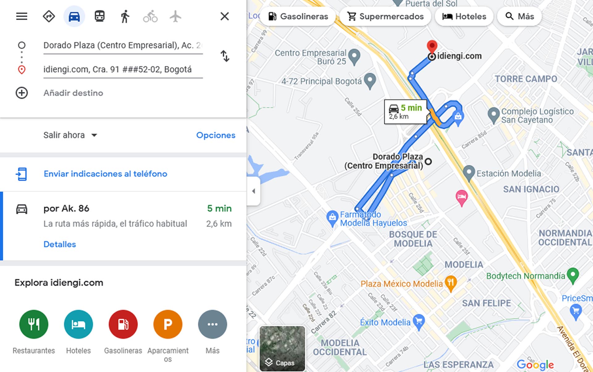 Al dar click en Como llegar, escribe el origen y da las rutas